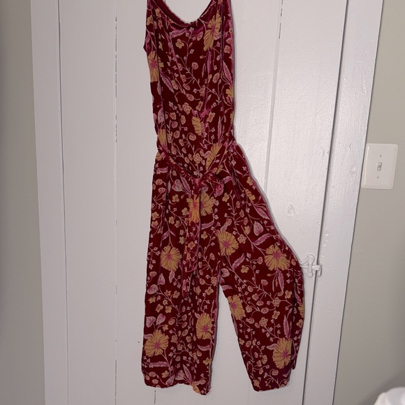 Nanette Lepore Pants - NWOT Nanette Lepore Dark Red/Yellow Burnout Floral Midi Pant Jumpsuit Vintage